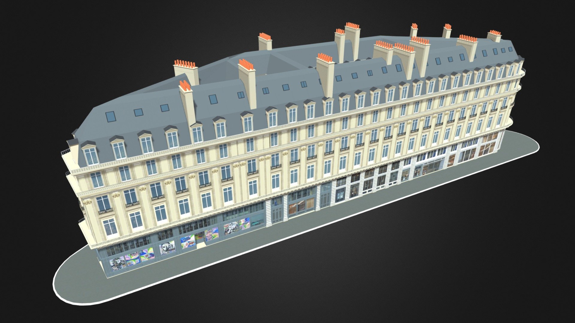 Paris Apartment Haussmann Building 01
Originally created with 3ds Max 2015 and rendered in V-Ray 3.0.

Total Poly Counts:
Poly Count = 98546
Vertex Count = 141666 - Paris Apartment Haussmann Building 01 - 3D model by nuralam018 3d model