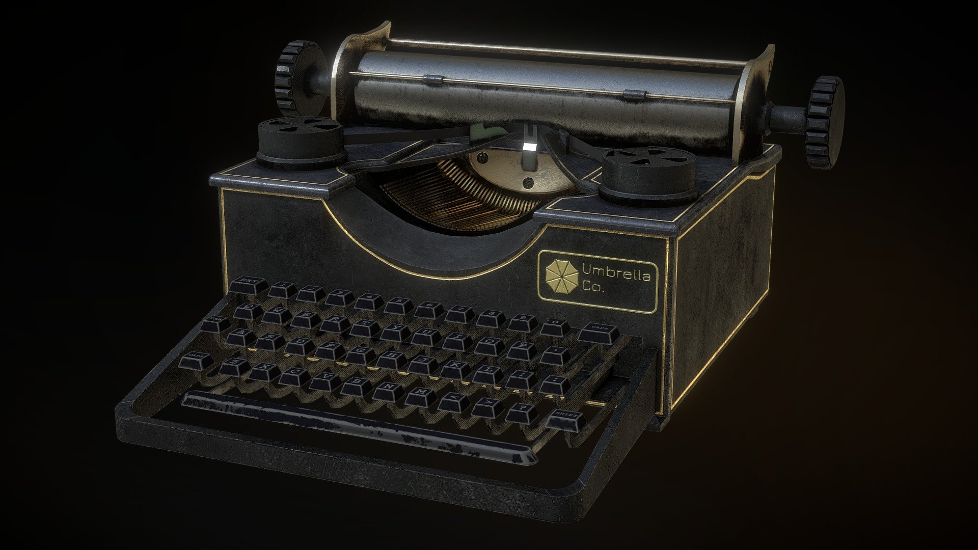 This typewriter was used in my recent environment for the Resident Evil 2 Save Room (Link Below). I wanted to create a seperate project for this, as the typewriters are iconic within the RE game series. This model was made in Maya, textured in Substance Painter and rendered in Marmoset Toolbag. The wood material was provided by MegaScans.
Link to Environment - https://www.artstation.com/artwork/aRQoNJ - Umbrella Typewriter - 3D model by Patrick Faulkner (@PatrickF) 3d model