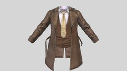 Historic Coat Vest And Tie historic, shirt, vest, fashion, jacket, aviator, coat, business, officer, mens, wear, formal, character, pbr, low, poly, female, male