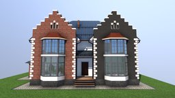 Cottage "Two-Faced Twin" modern, cottage, brick, architect, fashion, plan, roof, top, big, residence, window, view, facade, large, rich, model, house, home, sketchfab, download, wall
