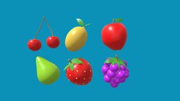 Icons fruit food, pear, fruit, symbol, cherry, apple, icons, collection, models, nature, web, lemon, projects, strawberry, various, blender, blender3d, websites
