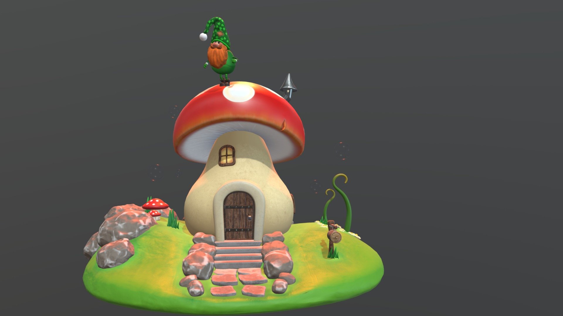 This is high quality, middle poly 3d models ready for game, advertising or cartoon.




Polygons 147450

Vertices 148407
Archive includes 3 folders:




Gnomes.  Textures shown in the render. 3D model in A-pose. 

Mushroom house

Mushroom gnomes pose
 Each folder includes:




obj

fbx

Project Maya

File Maya 2022 (.mb)

Folder with PBR Textures Metall/Roughness4K Textures - normal, roughness, base color, metalnes (png)

Marmoset file (.tbscene)

file  substance painter (.spp)

Folder with hdri used in rendering

All models is completely UVunwrapped.

All nodes in the outliner and material have been clearly named.

Lights and Render  setting are included in the  scene. Just hit render.

Versions of programs that are included in the folder:




Maya 2022

FBX version 2020.1 Release (d10e52a2a)

Arnold Core 6.2.0.1

Marmoset Toolbag 4 v4.04(4043)2022

Adobe Substance 3D Painter 7.3.0 build 1272
 - Mushroom house and gnomes set - Buy Royalty Free 3D model by lemberovairina 3d model