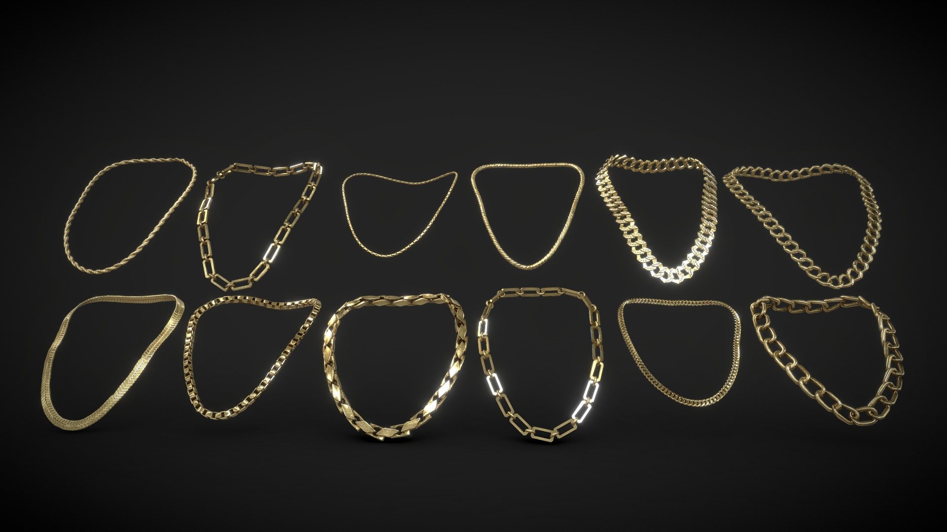 Rappers Chains Jewelry - low poly MEGA PACK

Silver color in additional file

1024x1024 PNG texture

Triangles: 60k
Vertices: 31k - Rappers Chains Jewelry Cuban Link- low poly pack - Buy Royalty Free 3D model by Karolina Renkiewicz (@KarolinaRenkiewicz) 3d model
