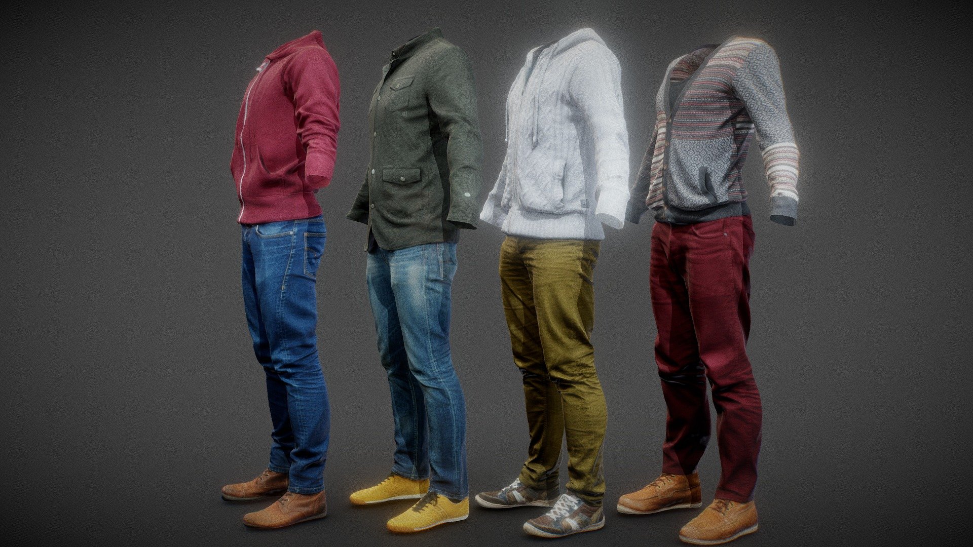 4 Scanned Male Clothing Outfits - Male Clothing Collection V1 - Buy Royalty Free 3D model by Polygonal Miniatures (@Polygonal_Miniatures) 3d model