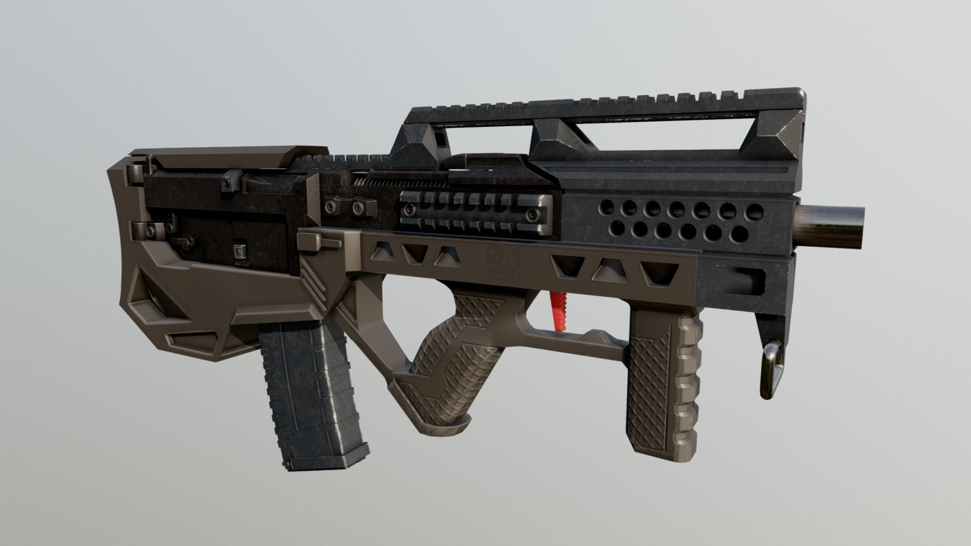 Someone had posted an image of this SMG on a forum I frequent. I really liked the way it looked and wanted to take a crack at making a 3D model of it!

I had no idea that what I was modeling was a Bullpup conversion kit for a G5 Rifle. I think it was all airsoft 3d model