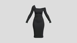 Woman Dress 05 Black PBR Realistic cloth, fashion, beauty, clothes, vr, ar, dress, woman, outfit, wear, garment, apparel, character, girl, asset, game, 3d, low, poly, female, clothing