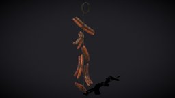 Hanging Smoked Sausages food, other, hanging, meat, medieval, dinner, props, cooking, hotdog, pork, beef, miscellaneous, foods, sausage, feast, barbecue, salami, sausages, meats, plump, bratwurst