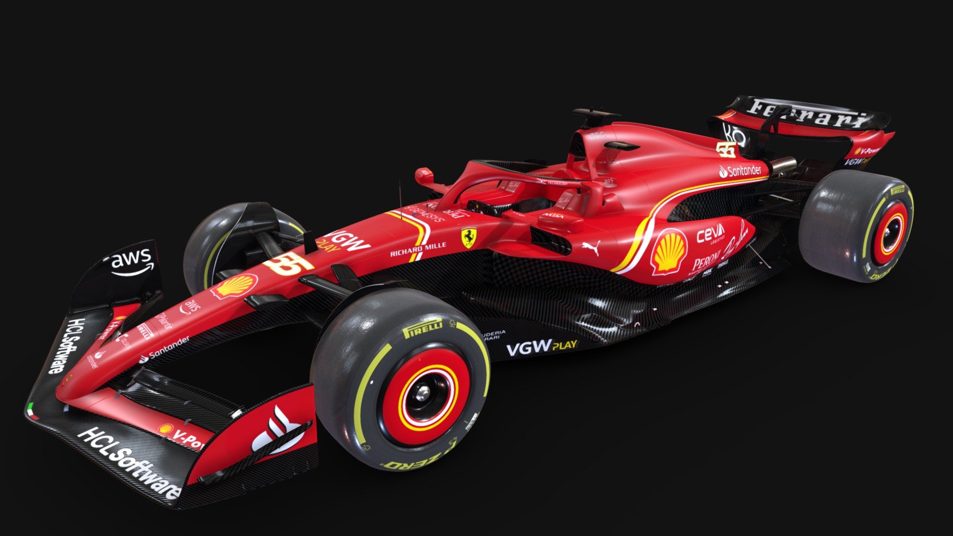 Project 212 present the first 2024 car of the collection! See more bellow

UPDATE 1.0:




NEW! - Ferrari official steering wheel 3d model

NEW! - SF-24 now have the glb. format

NEW! - now a new texture of car 55 has been added.

ADDITION - addition of some details and revision of textures

REVISION - revision of some 3d models

FEATURES:




High quality textures - 4096 x 4096

Good for renders

Good topology

UVWs non overlaping

High detailed

Interior detailed

Emissive materials

Tree tyres options: C1;C2;C3

FILE FORMATS:




FBX

BLEND

OBJ

DAE

GLB

TEXTURE FORMATS:




PSD

PNG

When you buy the model, you are able to recive all updates of the model


PLEASE, DOWNLOAD THE ATTACHED FILE - F1 Ferrari SF-24 - Buy Royalty Free 3D model by Project 212 (@P212) 3d model