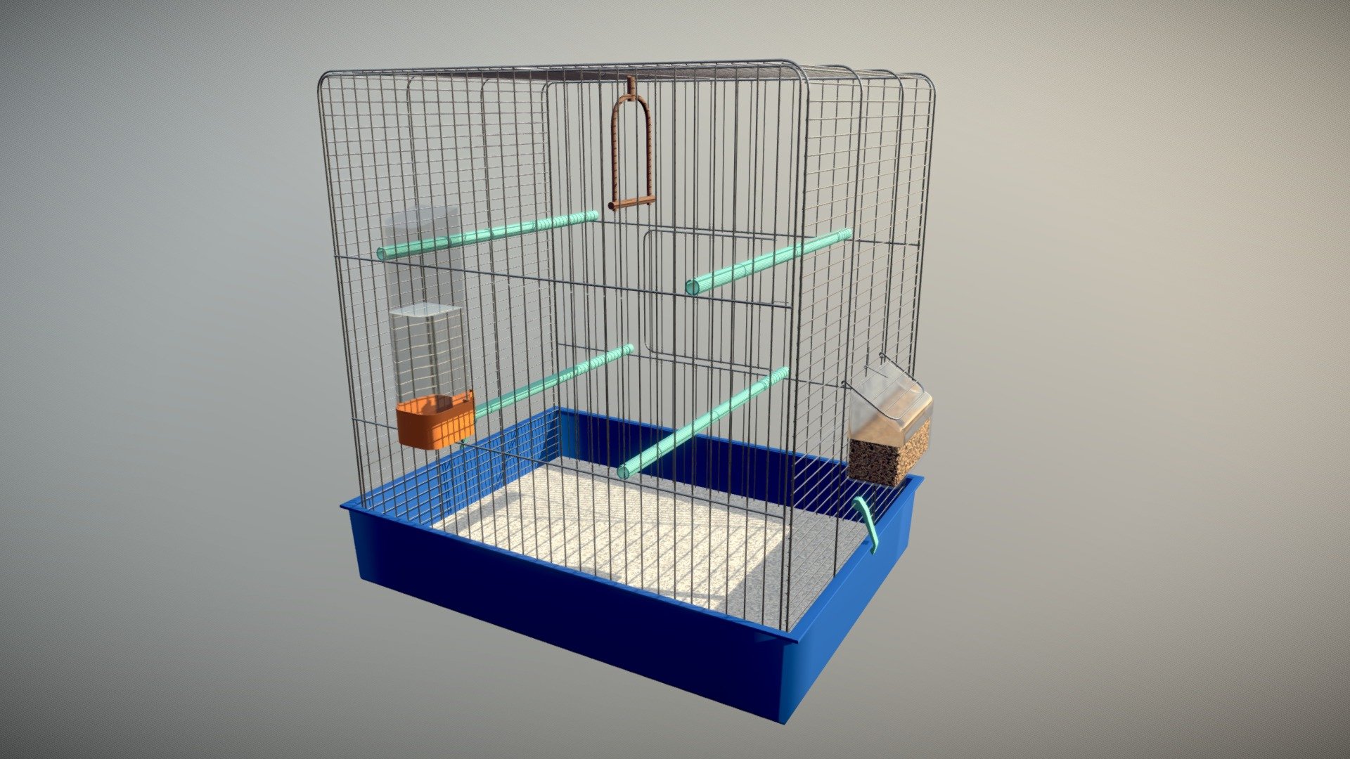 A simple, small, but fairly detailed cage for any bird, complete with water, seed, rooster, a little swing and anything necessary for a canary or a parakeet - simple bird cage - Buy Royalty Free 3D model by Gian.Luca 3d model