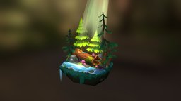 Forest forest, river, island, handpainted, lowpoly, handpainted-lowpoly