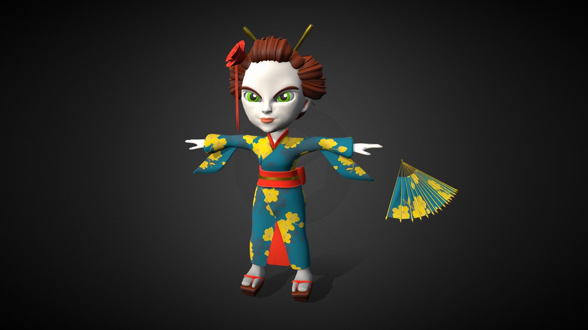 I designed and modeled this character as part of a character pack for a mobile game project. I used Blender and Quixel Mixer - Geisha - 3D model by Miray Naz Kara (@m.nazkara) 3d model