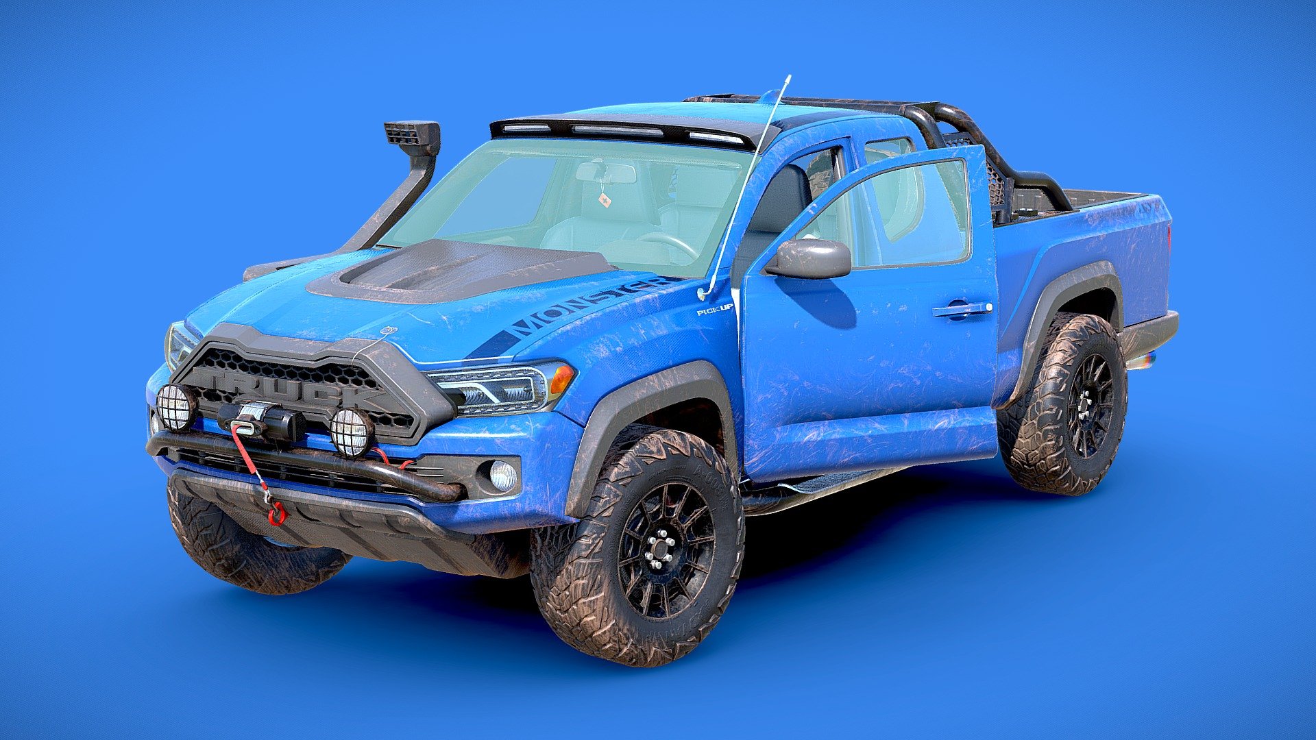 Generic Pickup Truck Lowpoly, 

Game Ready Vehicle with PBR Textures, the model has openable doors with a good interior, 

The mesh has 94k Polys,

it has 3 set of PBR textures, Body, Wheel and Lights, 

Body has a resolution of 4096x4096, and inlcudes BaseColor, Metallic, Roughness, Normal, AO and Emissive
Wheel has a resolution of 1024x1024 and includes BaseColor, Metallic, Roughness, Normal and AO
Lights has a resolution of 1024x1024 and includes BaseColor, Metallic, Roughness, Normal and Opacity

The model has an average Texel Density of 480px/m

All objects has their pivot placed propperly so it can be easily animated

it is made in real world size,  2,1 meters of width,   5,5 meter long and 1,9 meter height - Generic Pickup Truck Lowpoly - Buy Royalty Free 3D model by rfarencibia 3d model