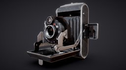 30s Vintage Folding Camera prop, vintage, german, photography, antique, midpoly, camera, aesthetic, 40s, dolly, 30s, asset, lowpoly, certo