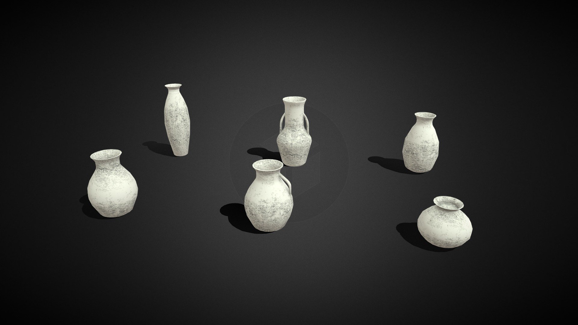 A collection of white urns inspired by old roman pottery.
Formats: FBX             
Modeled &amp; Texured by: MOJackal
Collection link: https://skfb.ly/6ZstE
 - Urns - Buy Royalty Free 3D model by MOJackal 3d model