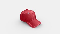 Cartoon red hat hat, cap, sports, headgear, wear, lowpolymodel, chapeau, handpainted, clothing