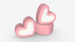 Marshmallows candy heart shape model food, flower, white, template, up, sugar, candy, round, delicious, sweet, mock, dessert, marshmallow, shaped, confectionery, 3d, pbr