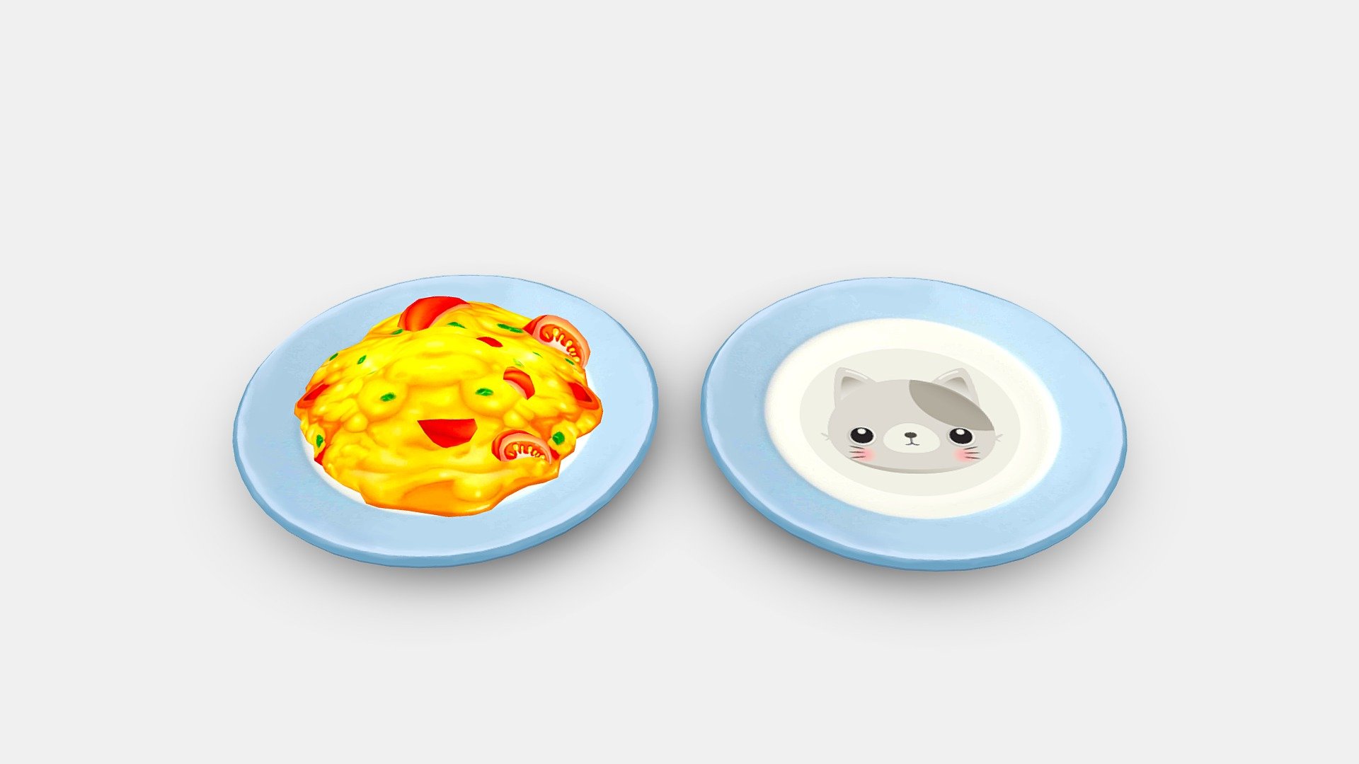 Cartoon Chinese Food - Scrambled Eggs with Tomato - kitten plate - Food-Scrambled Eggs with Tomato-kitten plate - Buy Royalty Free 3D model by ler_cartoon (@lerrrrr) 3d model