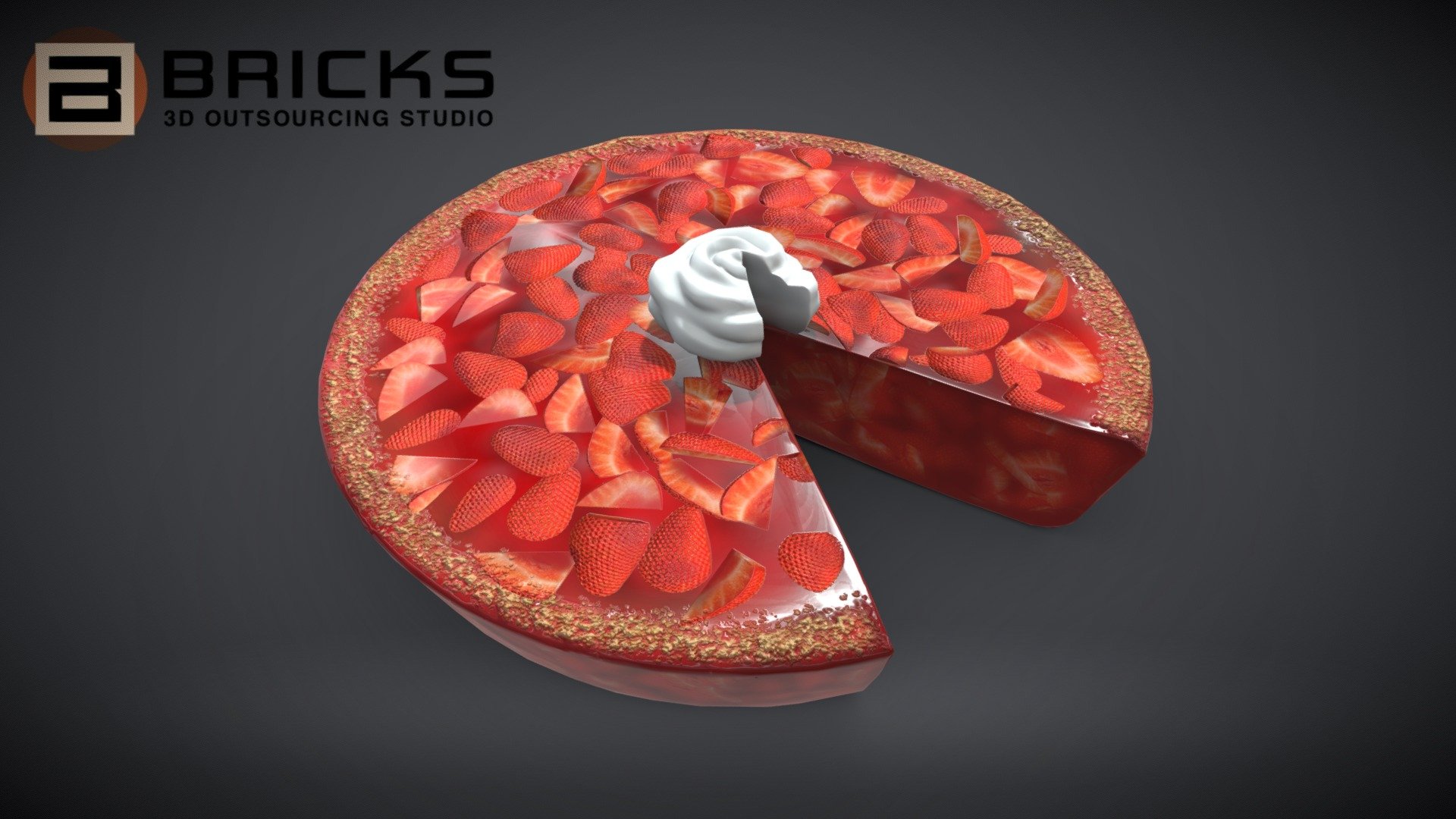 PBR Food Asset:
PieStrawberry_Chart
Polycount: 1536
Vertex count: 772
Texture Size: 2048px x 2048px
Normal: OpenGL

If you need any adjust in file please contact us: team@bricks3dstudio.com

Hire us: tringuyen@bricks3dstudio.com
Here is us: https://www.bricks3dstudio.com/
        https://www.artstation.com/bricksstudio
        https://www.facebook.com/Bricks3dstudio/
        https://www.linkedin.com/in/bricks-studio-b10462252/ - PieStrawberryChart - Buy Royalty Free 3D model by Bricks Studio (@bricks3dstudio) 3d model