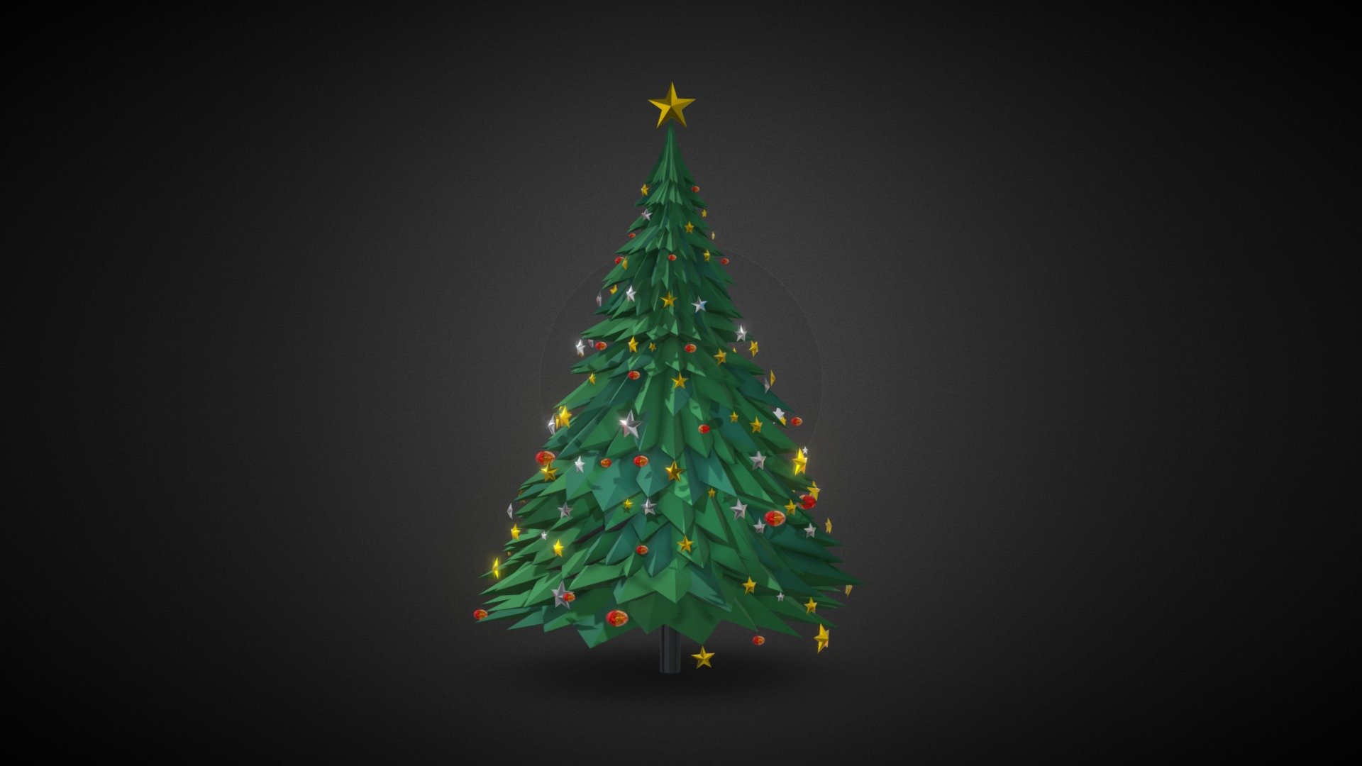 Polygonal Christmas Pine decorated with shiny metallic stars and spheres (gold and silver) for your festive holiday decorations.
Low poly count, curated materials but no textures for best performance 3d model