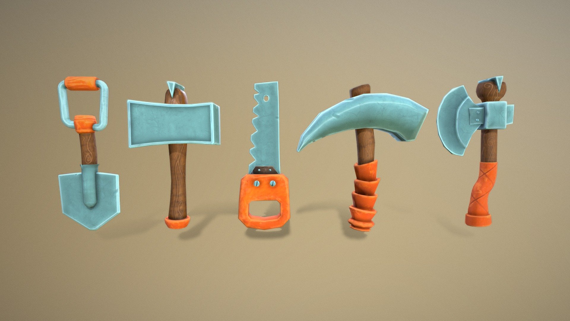 This is a set of five hand tools in low poly style: a shovel, a pickaxe, an axe, a hammer and a saw. These tools are ideal for video games of different genres, such as adventure, action or simulation. The textures are high quality (4k) and have a “Stylized” style that gives them a unique and attractive appearance. The models are ready to use in any game engine without the need for additional adjustments 3d model