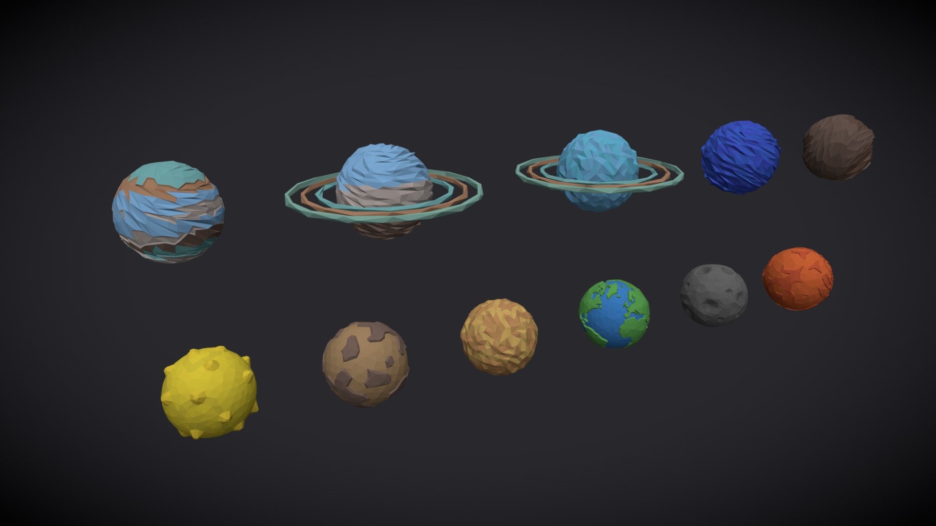 Low poly planet models. Low poly 3D models of 9 planets , sun and moon.  -link removed- - Low poly planets - 3D model by artem290993 3d model