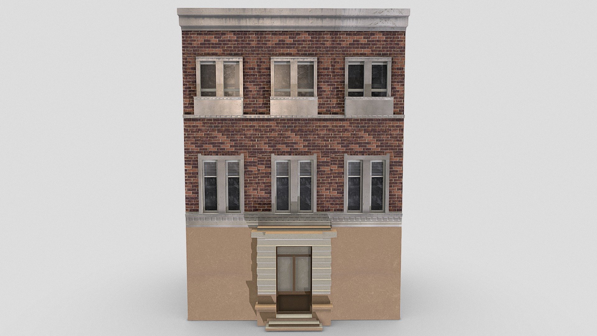 Modular window facade which has a main entrance on the ground floor. All objects are seperate so they can be used on their own.

Useful prop for any sort of outdoor environmment

Pieces include, large window, balcony window, brick walls and entrance. 

PBR textures @4k - Hotel style modular buiding - Buy Royalty Free 3D model by Sousinho 3d model