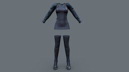 $AVE Sci- Fi Mini Uniform And Thigh Boots mini, leather, high, , heel, fashion, girls, cyber, clothes, dress, shoes, boots, shiny, thigh, uniform, costume, womens, outfit, wear, secretary, latex, pbr, low, poly, sci-fi, futuristic, female, blue, fantasy, spaceship, scientiest, pvu