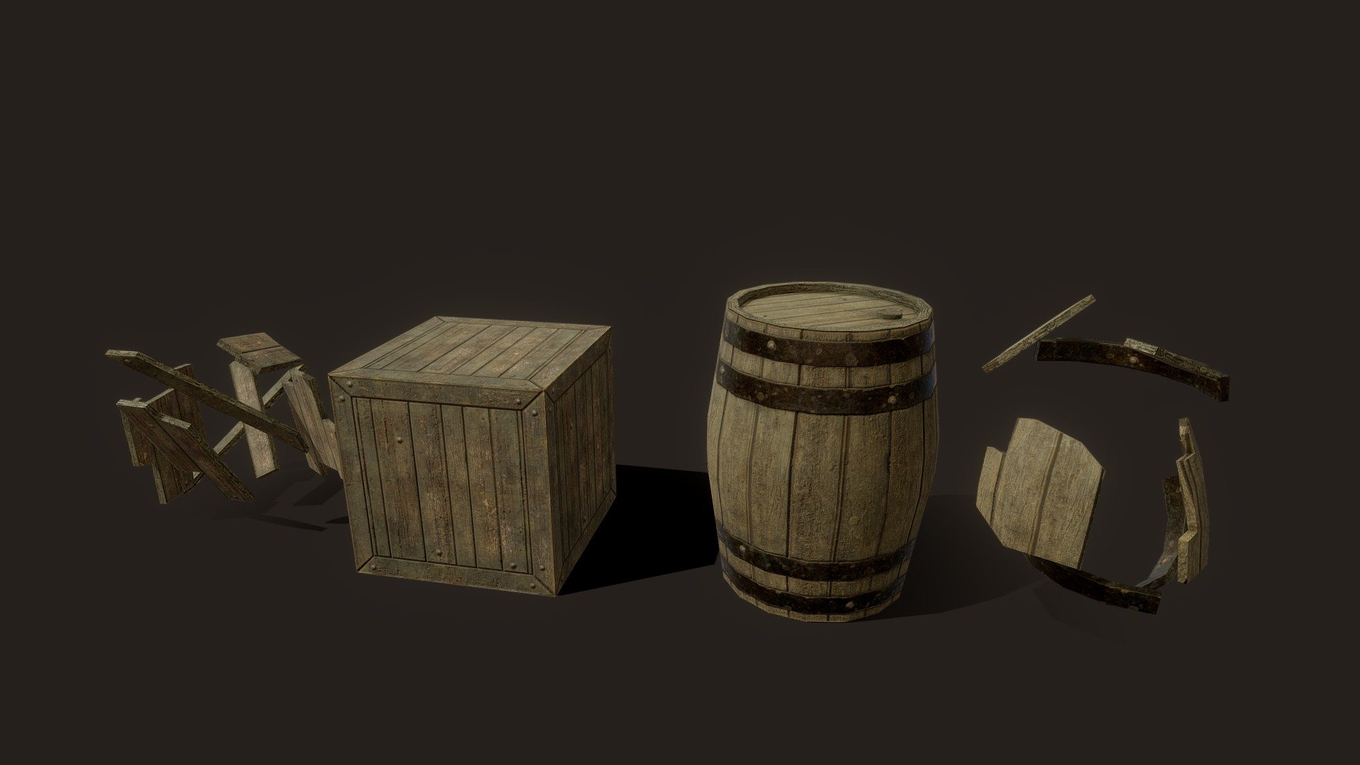 low poly barrel and crate

includes broken versions

2k maps - Barrel & Crate - Download Free 3D model by DJMaesen (@bumstrum) 3d model