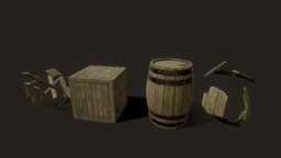 Barrel & Crate medieval, props, gameready