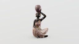 African Woman Figurine advanced, wooden, vase, figurine, african, decor, realistic, scanned, woman, photometry, pbr-texturing, pbr-materials, decoration, black, inciprocal