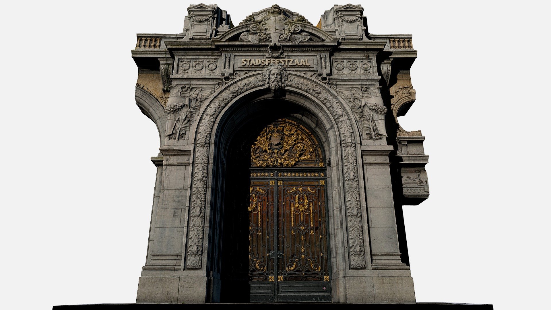 Although most shoppers never pause to examine the surrounding buildings, the Meir shopping street in Antwerp exhibits some of the most awe-inspiring architecture the city has to offer. 

This 3D scan shows the main entrance to the Neoclassical Stadsfeestzaal, which was originally inaugurated as a banquet and exhibition hall in the early 20th century. If anything the building's interior is even more glamorous than its exterior, and my grandmother has fond memories of the formal balls that used to take place here. 

Since 1983 the building is classified as a protected monument. After a devastating fire in 2000 the building was beautifully renovated and is now used as a shopping center. 

Exterior: 

Interior: 


Photogrammetry model, pictures taken with Nikon D5300 and AF-S NIKKOR 35mm 1:1.8G lens, reconstructed in RealityCapture, decimated in ZBrush. Backfaces built in 3ds Max by Shawn Mitford 3d model