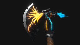 Dragon Axe ice, prop, fire, weapon, axe, stylized, dragon, concept