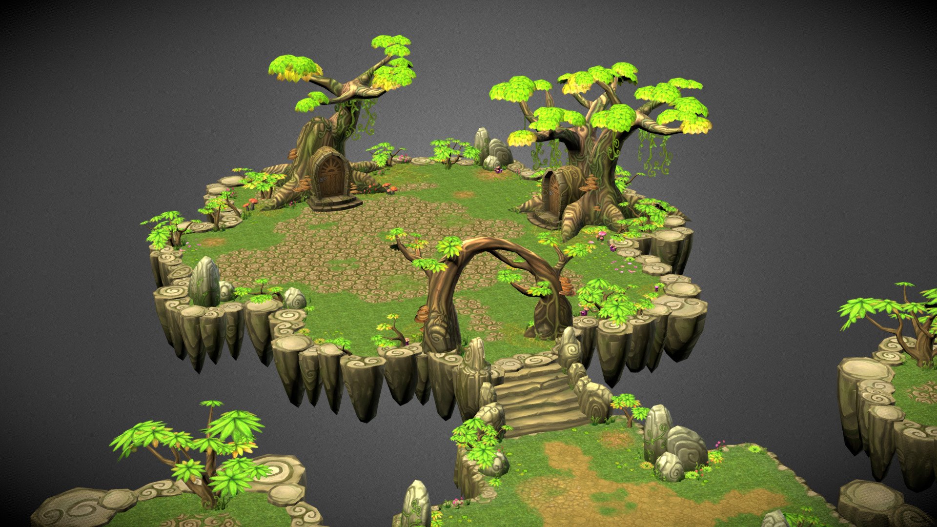 Let's get started on your fantasy game with this low poly and hand-painted 3D asset. Most elements here can be reshaped, re-arrange and assemble so quickly and easy to form a new floating islands and fantasy environment.
The models use one texture atlas at 4094x4096pixel for the environment and assets, two atlas for the floor tiles at 2048x2048pixel!
Update V1.2
- Add some dirt decal and grass decal
- Add winter version

This Floating Islands - Fantasy Environment Pack contains the following models:
-04 Vines
-20 Mushroom variations
-06 Mushroom_wood variations
-08 Grass variations
-03 Mushroom-Grass Decal
-12 Bushs
-03 Trees
-03 Tree House
-03 Big Tree
-03 Tree Rocks
-03 Stairs variations
-04 Fences
-02 Wooden Bridges
-01 Segment
-12 Rocks
-08 Steps Rocks
-20 Wall variations
-10 Big Modulars
-Over 26 Sample Modulars - Floating Islands - Fantasy Environment Pack - Buy Royalty Free 3D model by 3dfancy 3d model