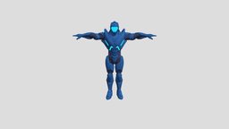 Blue Armor Suit Neon Cyberpunk Rigged Character