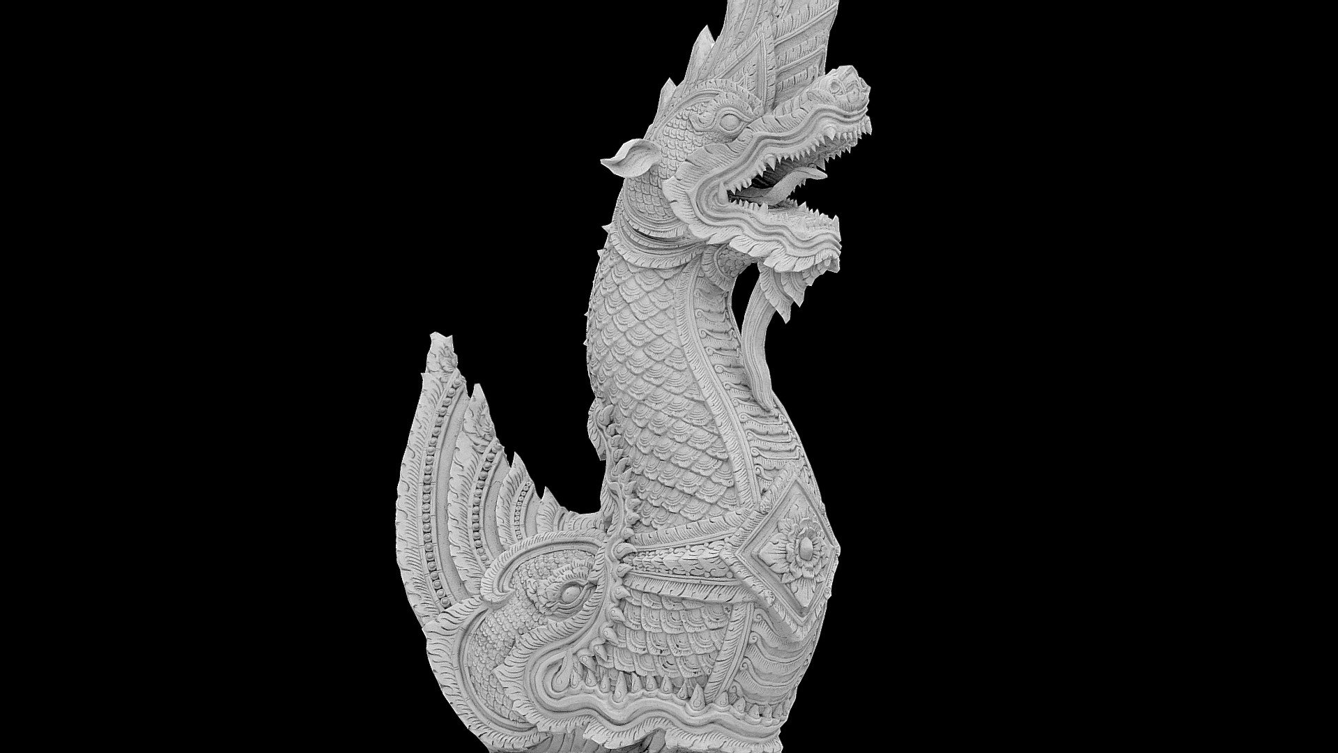 Low poly version of the final model created for the Competition: Dragons Around the World. 1st Place Model 3D Entries.
https://www.capturingreality.com/Article-RCdragons-winners

I´ve picked this amazing Thai Dragon, located at the entrance of a Buddhist Temple. Location; https://goo.gl/maps/VQsGwqfxuYB2

Model created in Reality Capture.
Due to the weather and lighting condictions, I had to cover the hole model in two differents days which game me different lighting situations results, there for I decided that since the model in real life is fully black and white, post processing all the images to B&amp;W removing the colors, were the perfect way to avoid those lighting and colors to interfeer into the final model. Created from 695 images (Canon SL1- 18-55mm).

Finally I would love to thank the organizers of this challenge, and to all of those 3D scanning enthusiast, that promote photogrammetry, pushing every day its infinite possibilities even further!! 3d model