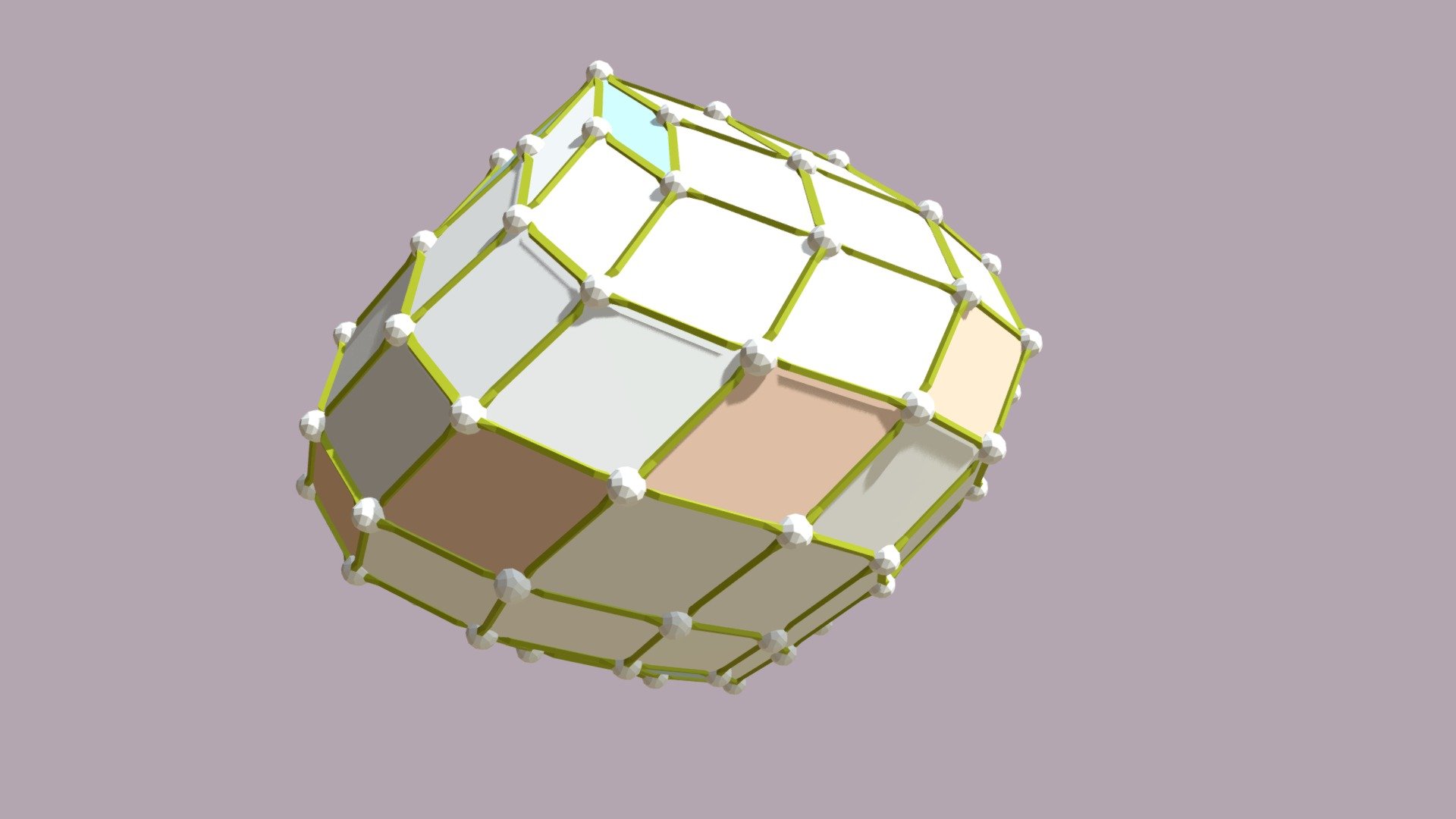 This zonohedron has 90 rhombic faces, 180 equal length edges and 92 vertices. It was created with vZome. The vZome file is included in the download 3d model