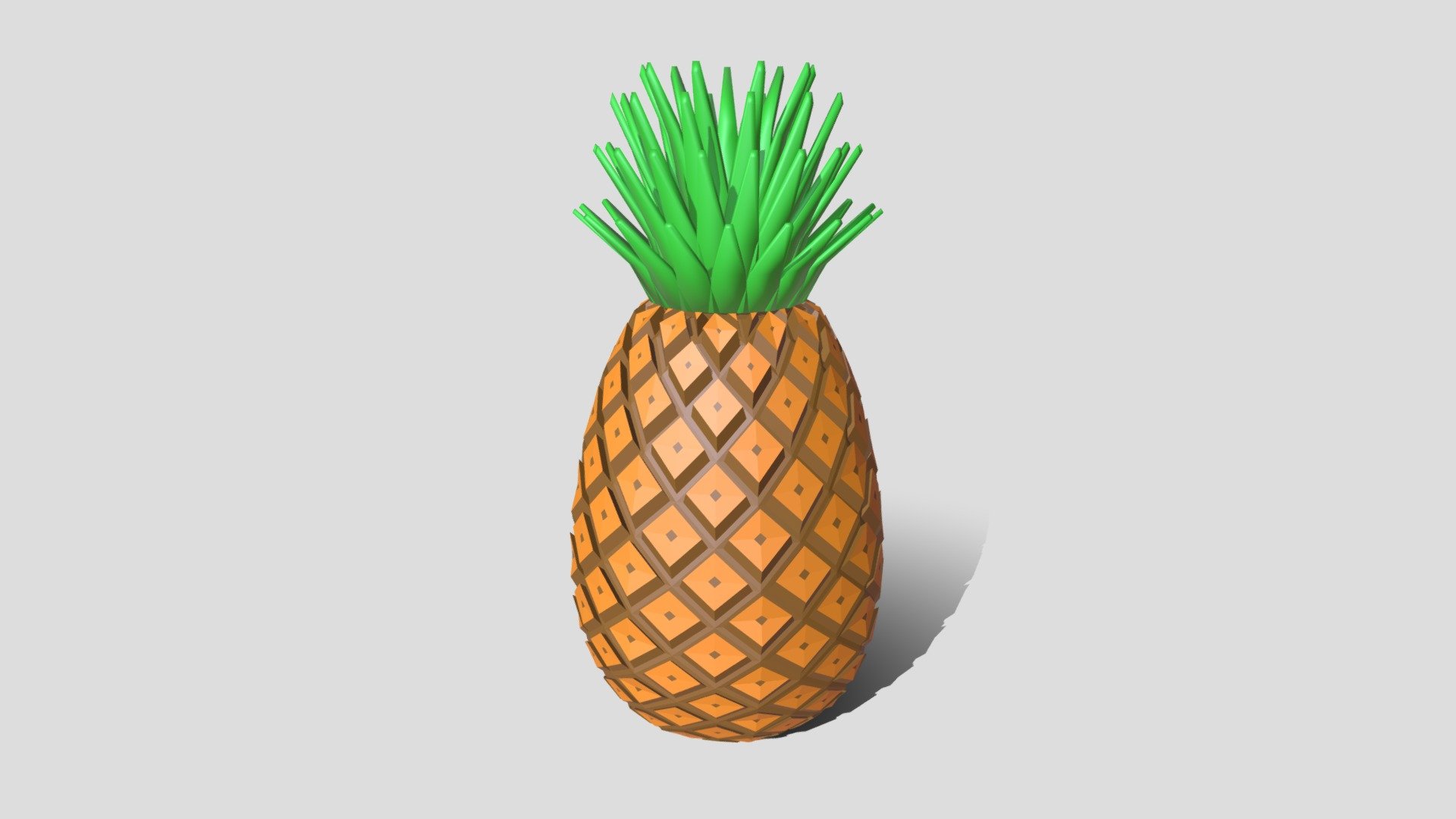 This is a low poly 3d model of a pineapple. The low poly pineapple was modeled and prepared for low-poly style renderings, background, general CG visualization presented as a mesh with quads/tris.

Verts : 3.602 Faces: 3.518

Simple diffuse colors.

No ring, maps and no UVW mapping is available.

The original file was created in blender. You will receive a 3DS, OBJ, FBX, blend, DAE, STL.

All preview images were rendered with Blender Cycles. Product is ready to render out-of-the-box. Please note that the lights, cameras, and background is only included in the .blend file. The model is clean and alone in the other provided files, centered at origin and has real-world scale.

low - Low Poly Cartoon Pineapple - Buy Royalty Free 3D model by chroma3d (@vendol21) 3d model