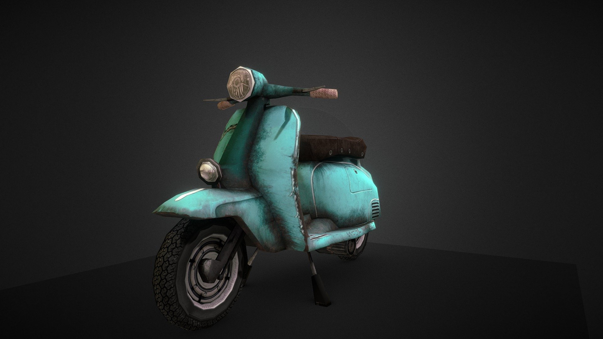 Vespa Prop
Low poly, diffuse only, inspired by half life-like graphics.

Modeled after a retro vespa, electric, old and dusty, has seen better days.

Software used: 
Blender 3d for modeling,  UV-unwrapping
substance painter and Photoshop CC for texturing

Some images used in the texture may be copyrighted, 
this model is for educational purpose only, it was an exercise &hellip; 

Please feel free to critique and comment, i would greatly appreciate it 3d model