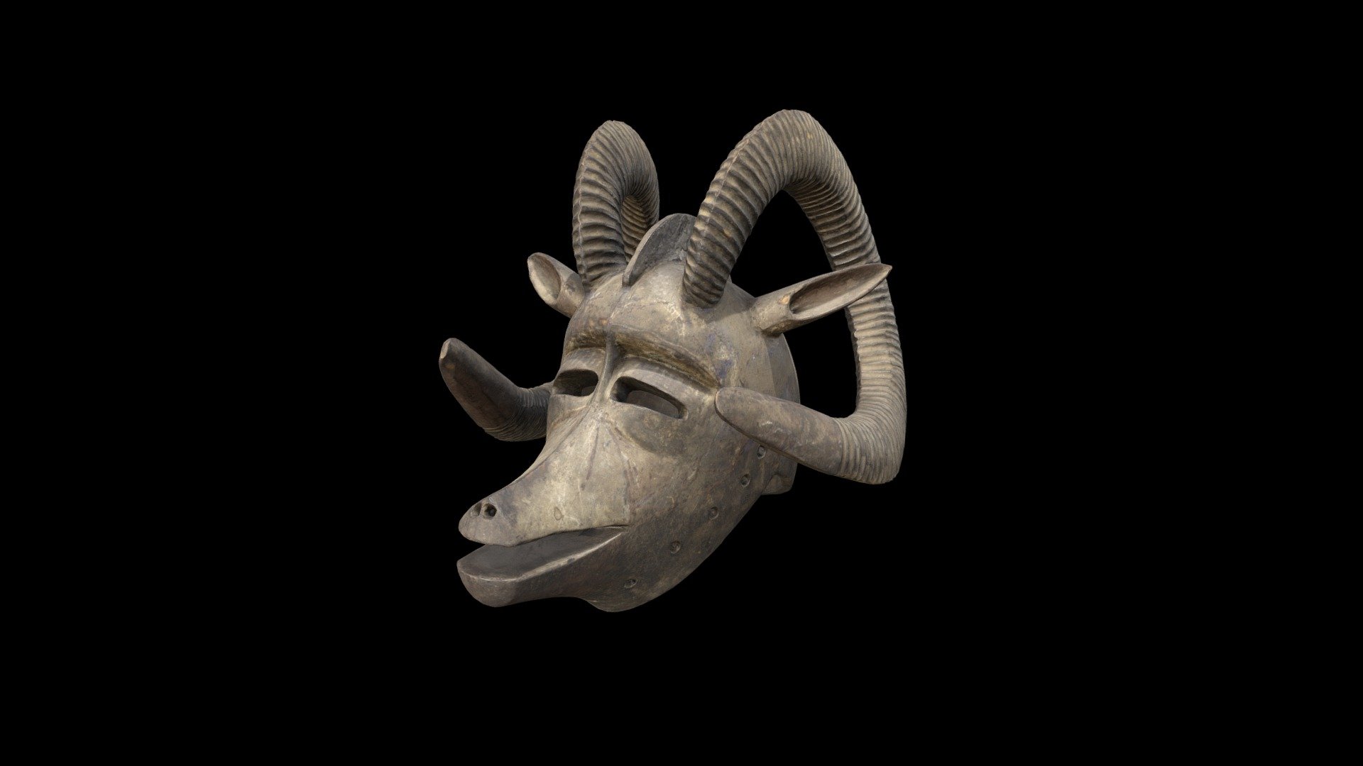 You can copy, modify, and distribute this work, even for commercial purposes, all without asking permission. Learn more about The Cleveland Museum of Art’s Open Access initiative: http://www.clevelandart.org/open-access-faqs

Ram Mask (Bolo), possibly early 1900s. Africa, West Africa, Burkina Faso, Bobo-style blacksmith-carver. Wood and paint; overall: 45 x 36 x 36 cm (17 11/16 x 14 3/16 x 14 3/16 in.). The Cleveland Museum of Art, René and Odette Delenne Collection, Leonard C. Hanna, Jr. Fund 2016.56

Learn more on The Cleveland Museum of Art’s Collection Online: https://www.clevelandart.org/art/2016.56 - 2016.56 Ram Mask (Bolo) - Download Free 3D model by Cleveland Museum of Art (@clevelandart) 3d model