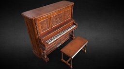 PianoSet instrument, victorian, musical, prop, vintage, retro, saloon, worn, lobby, upright, old, emerson, asset, livingroom, history