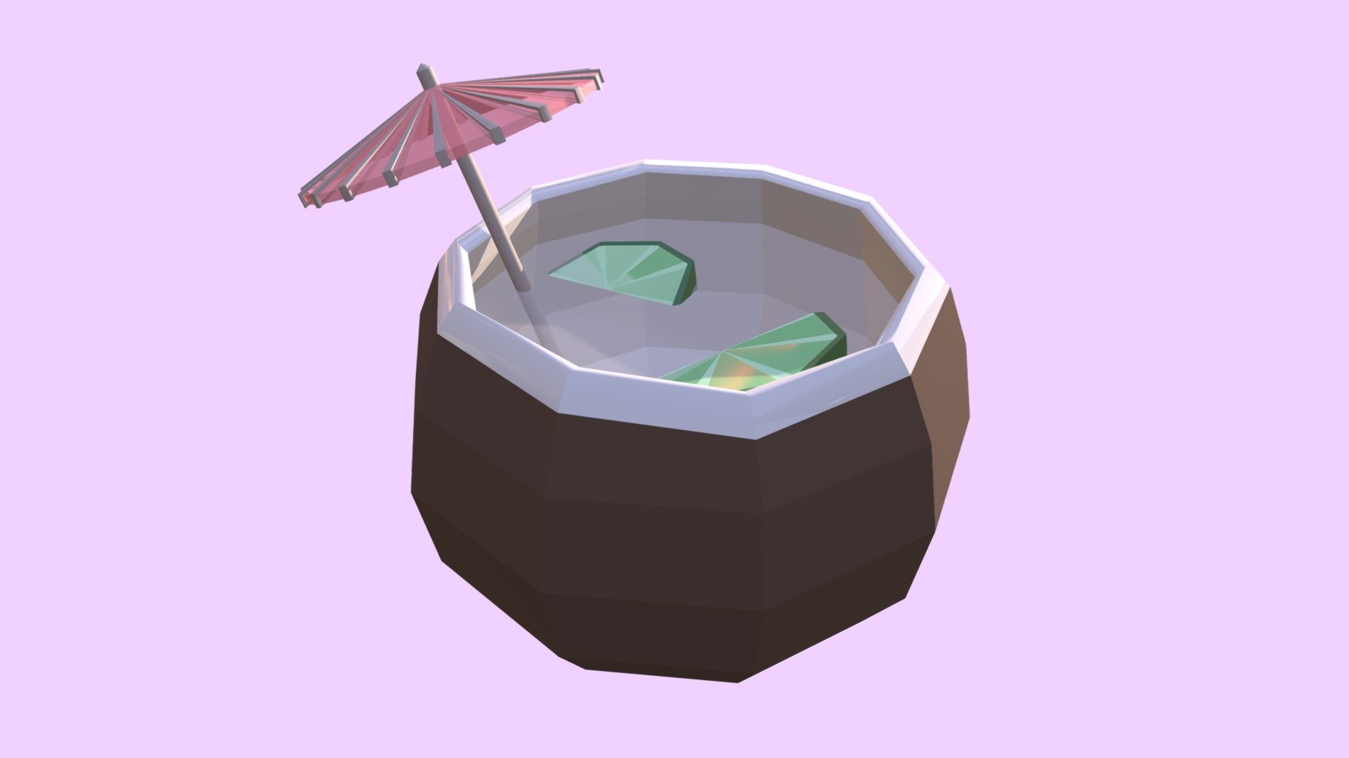 low-poly coconut drink complete with paper umbrella and lime slices - coconut drink - 3D model by samsamvaldez 3d model