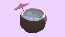 coconut drink drink, umbrella, juice, minimalist, coconut, lime, lowpoly, simple