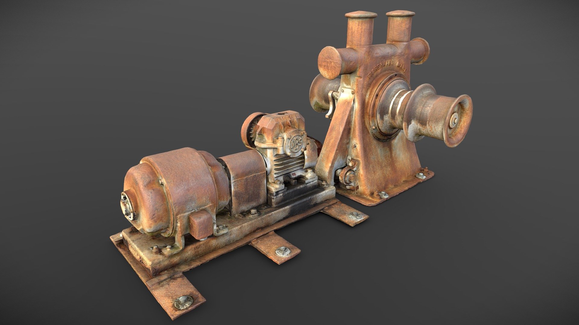 A weathered anchor windlass with a motor.

~20K points / ~50K triangles. 4 8K maps for diffuse, normal, spec and ambient occlusion.

from wikipedia:

&ldquo;A windlass is a machine used on ships that is used to let-out and heave-up equipment such as a ship's anchor or a fishing trawl. On some ships, it may be located in a specific room called the windlass room.

An anchor windlass is a machine that restrains and manipulates the anchor chain on a boat, allowing the anchor to be raised and lowered by means of chain cable. A notched wheel engages the links of the chain or the rope.