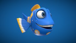 Cartoon Cheerful Sapphire Fish fish, sapphire, cheerful, riged, substancepainter, handpainted, cartoon, animal, animated, blue
