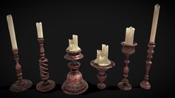 Elegant Candles and Holders scene, lamp, wax, plate, medieval, holder, flame, candle, rustic, vr, general, candles, decor, fire, models, houseware, dripping, various, lighting, design, interior, light