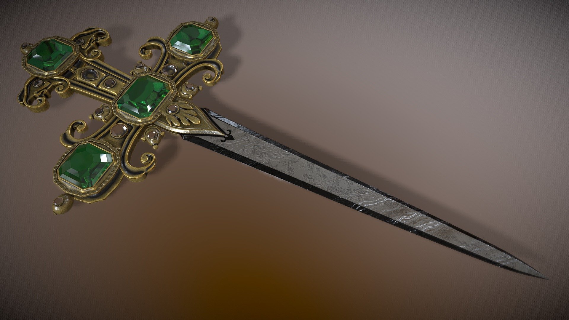Old ceremonial dagger of silver, dull gold 3d model