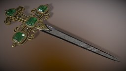 Emerald Ceremonial dagger diamond, emerald, ceremonial, weapon, knife, dagger, gold