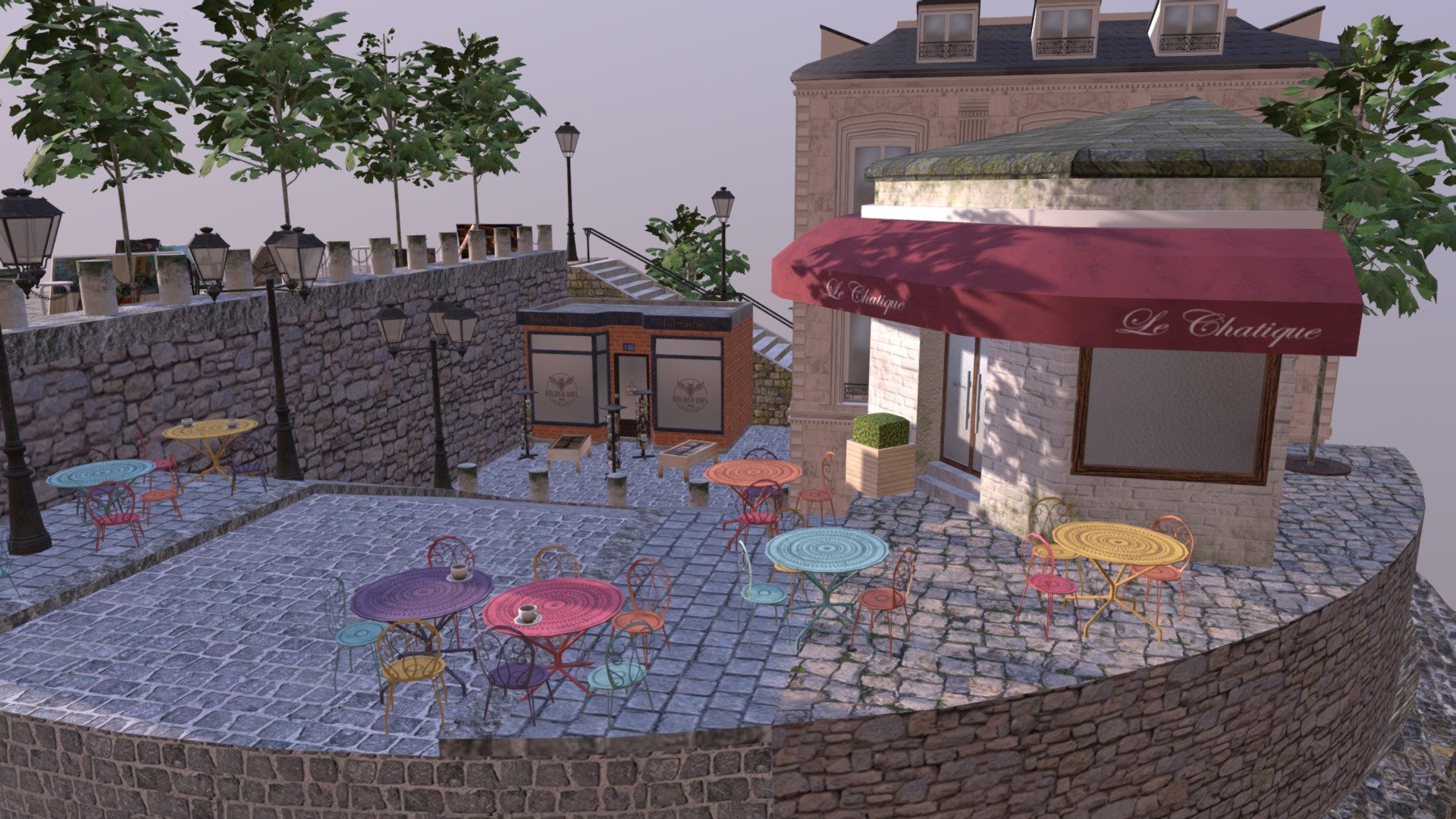 A city scene of Montmartre in Paris, France. Made with 3ds max 3d model