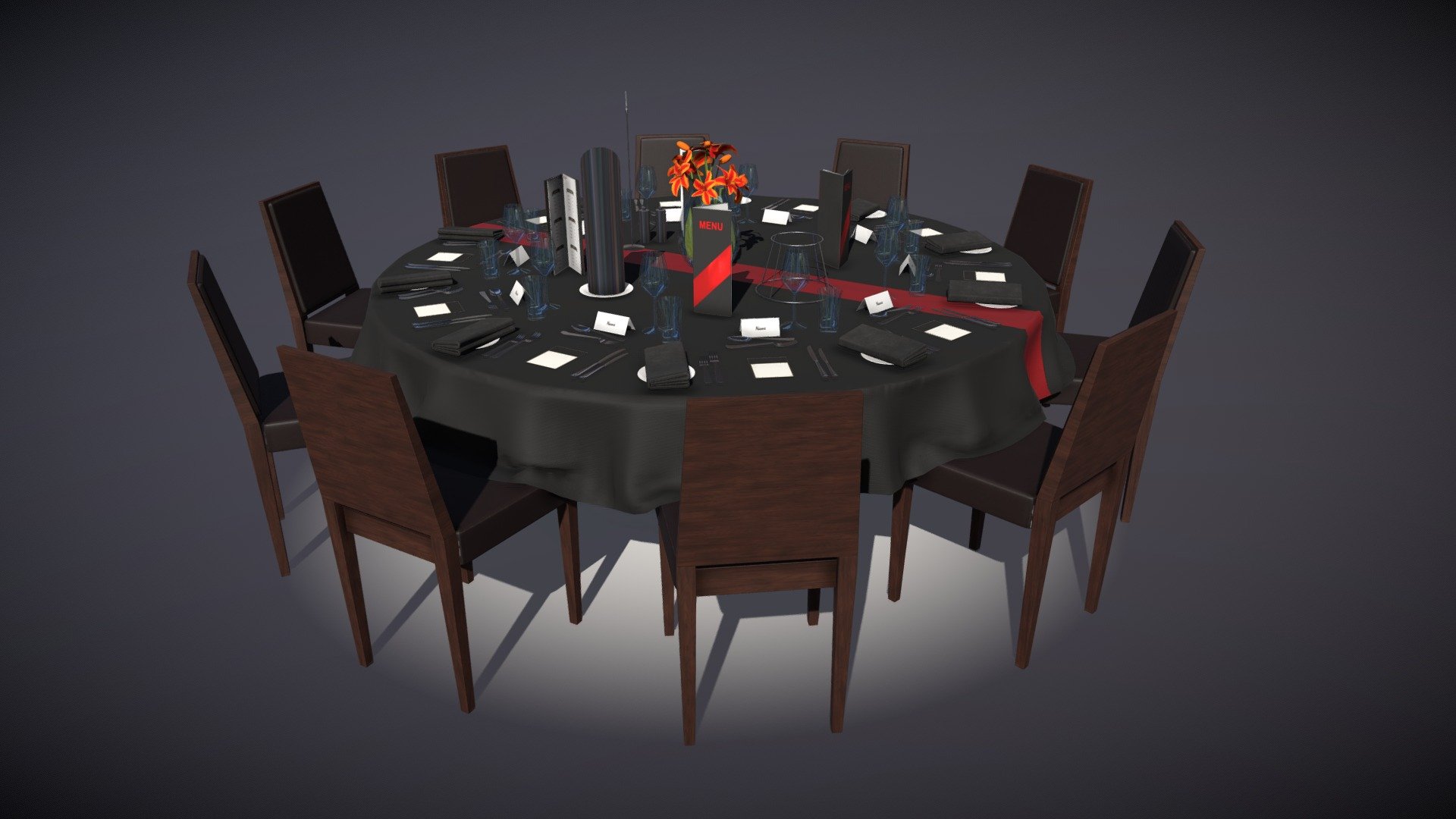 Round Table Setting - 2k PBR Textures • Albedo • Metalness • Roughness • Normal • AO-



Assets Pack Includes • Dining Table • Dining Chairs • Plates • Menu's Glasses • Flower Arangement • Water Jug • Cutlery • Name Cards • Napkins • Table Number - SALE Round Table Setting - Buy Royalty Free 3D model by rvh 3d model