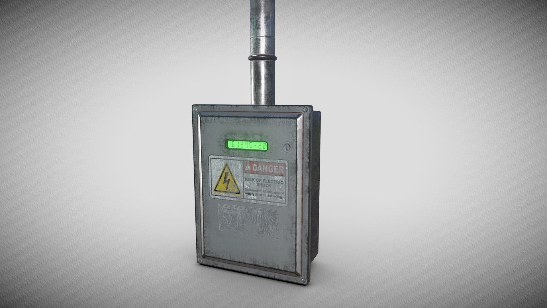 Basic electric meter with pipes with slightly illuminated number reader, useful background prop.

4K PBR textures 3d model